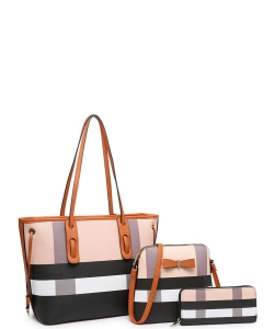 Plaid Check 3-in-1 Tote Set 716542 BROWN